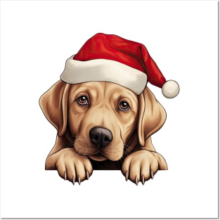 Christmas Peeking Labrador Retriever Dog Posters and Art